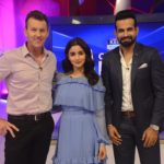 Brett Lee, Alia Bhatt and Irfan Pathan at Kent Cricket Live, Star Sports Studio