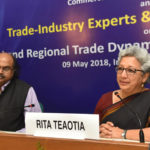 The Commerce Secretary, Ms. Rita A. Teaotia briefing the press at the end of interactive session with Trade-Industry Experts on Global and Regional Trade Dynamics: Indias Future Trade Strategy, organised by the Centre for Regional Trade (CRT), in New Delhi on May 09, 2018.