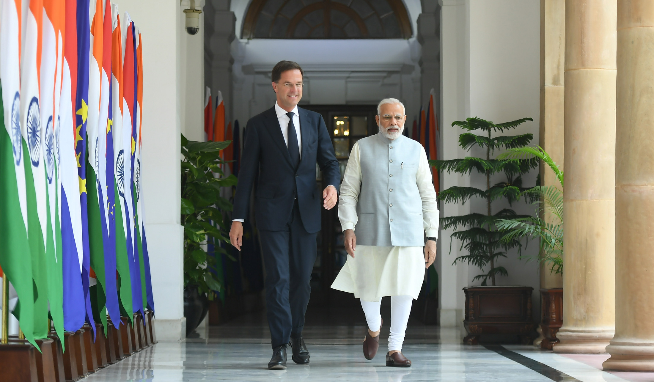 The Prime Minister, Shri Narendra Modi with the Prime Minister of the Kingdom of Netherlands, Mr. Mark Rutte, at Hyderabad House, in New Delhi on May 24, 2018.