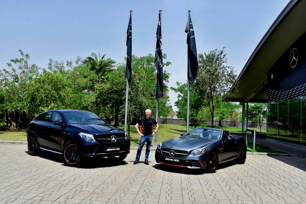 Mr. Roland Folger, MD & CEO, Mercedes-Benz India with the limited edition Mercedes-AMG GLE 43 4MATIC Coupe ‘OrangeArt’ and SLC 43 ‘RedArt’ Editions