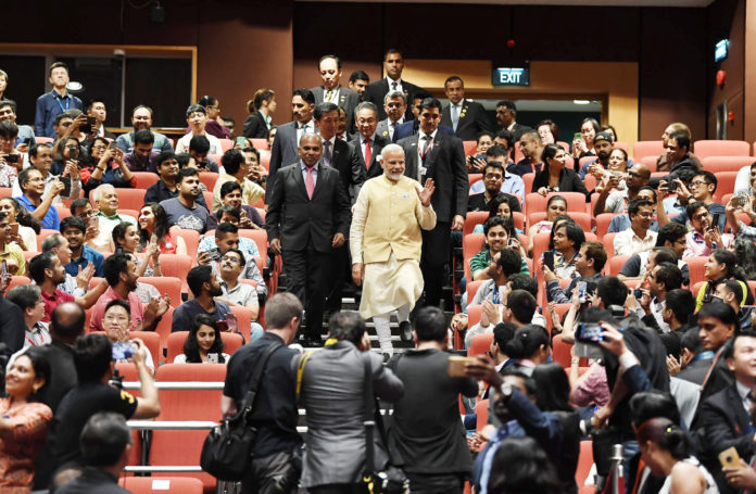 The Prime Minister, Shri Narendra Modi during his visit to Nanyang Technological University, in Singapore on June 01, 2018.