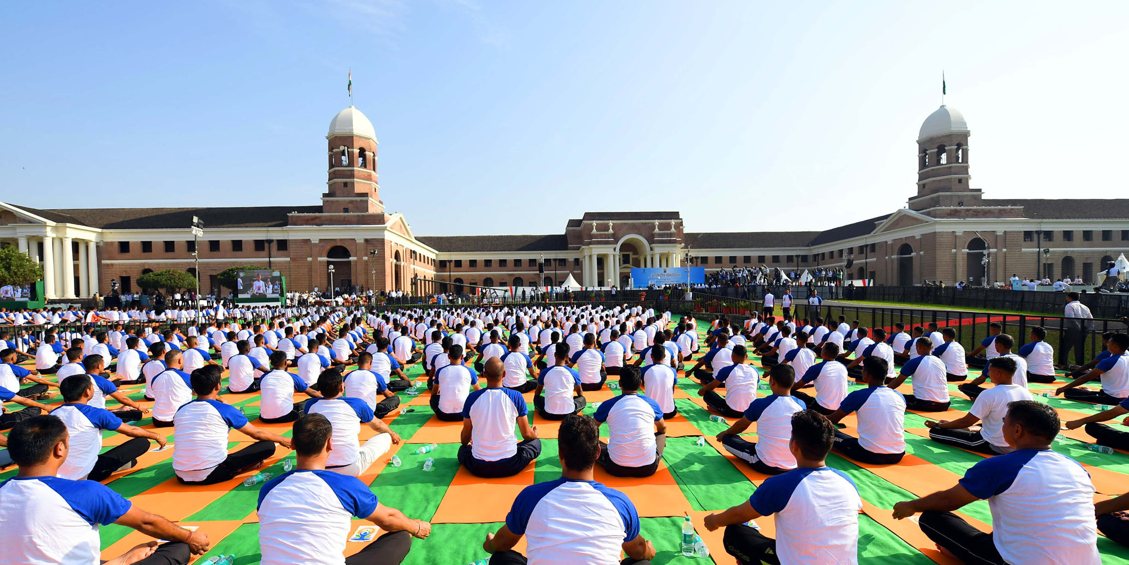 A view of the 4th International Day of Yoga 2018, at the Forest Research Institute, in Dehradun, Uttarakhand on June 21, 2018.