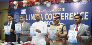 19th All India Conference of Directors of Finger Print Bureaux – Fingerprint Database of NCRB needs to be expanded The Minister of State for Home Affairs, Shri Hansraj Gangaram Ahir releasing a Compendium of Fingerprint Equipment, at the 19th All India Conference of Directors of Finger Prints Bureaux, in Hyderabad, Telangana on June 21, 2018.