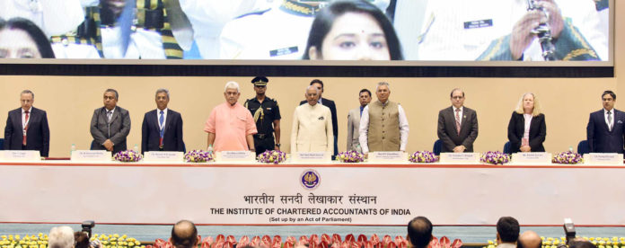 The President, Shri Ram Nath Kovind at the inauguration of the platinum jubilee celebrations of the Institute of Chartered Accountants of India (ICAI), in New Delhi on July 01, 2018. The Minister of State for Communications (I/C) and Railways, Shri Manoj Sinha, the Minister of State for Law & Justice and Corporate Affairs, Shri P.P. Chaudhary and other dignitaries are also seen.