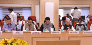 The Union Minister for Railways, Coal, Finance and Corporate Affairs, Shri Piyush Goyal chairing the 28th GST Council meeting, in New Delhi on July 21, 2018. The Minister of State for Finance, Shri Shiv Pratap Shukla and the Finance Secretary, Dr. Hasmukh Adhia are also seen.
