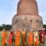 The delegates of the International Buddhist Conclave – 2018 visiting the Sarnath Stupa, at Varanasi, in Uttar Pradesh on August 26, 2018.