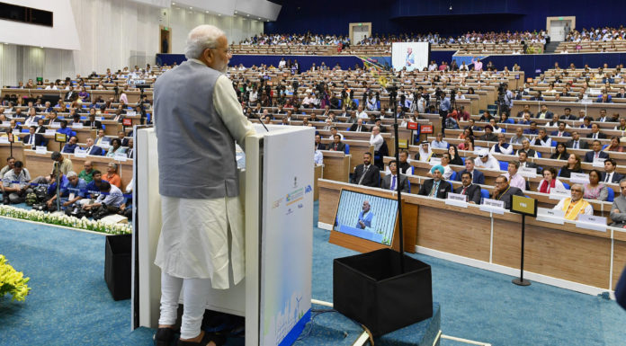 The Prime Minister, Shri Narendra Modi addressing at the inauguration of 1st Assembly of International Solar Alliance (ISA), 2nd IORA Renewable Energy Ministerial Meet & 2nd Global RE-Invest 2018, in New Delhi on October 02, 2018.