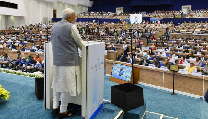 The Prime Minister, Shri Narendra Modi addressing at the inauguration of 1st Assembly of International Solar Alliance (ISA), 2nd IORA Renewable Energy Ministerial Meet & 2nd Global RE-Invest 2018, in New Delhi on October 02, 2018.