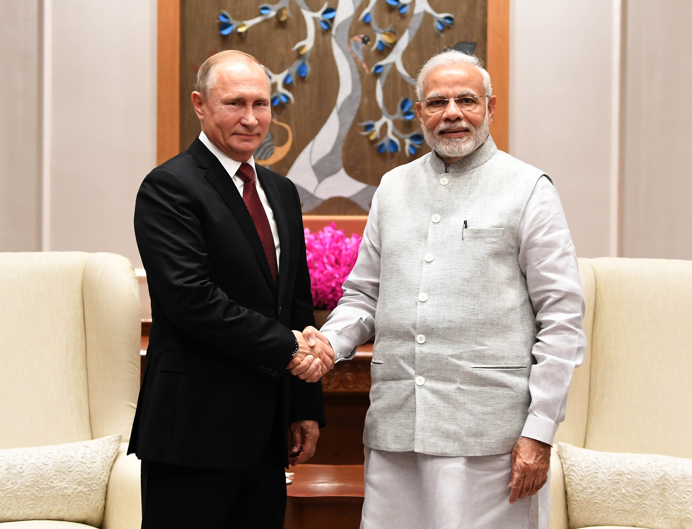 The Prime Minister, Shri Narendra Modi meeting the President of Russian Federation, Mr. Vladimir Putin, in New Delhi on October 04, 2018.