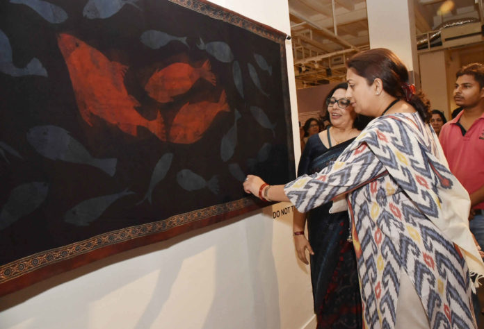The Union Minister for Textiles, Smt. Smriti Irani visiting after inaugurating the Textiles exhibition ‘Revisiting Gandhi’, in New Delhi on October 06, 2018.