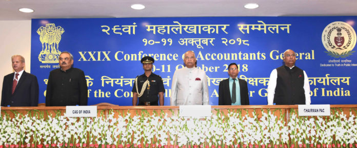 The President, Shri Ram Nath Kovind at the inauguration of the 28th Accountants General Conference, organised by the Comptroller & Auditor General of India, in New Delhi on October 10, 2018. The Comptroller and Auditor General of India, Shri Rajiv Mehrishi and other dignitaries are also seen.