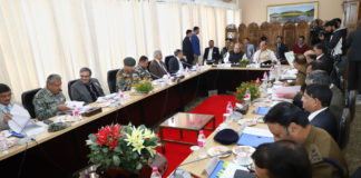 The Union Home Minister, Shri Rajnath Singh reviewing the security and development of Jammu and Kashmir at a high level meeting, in Srinagar on October 23, 2018.