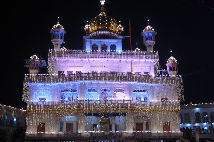Akal Takht illuminated in_Harmandir_Sahib complex Amritsar