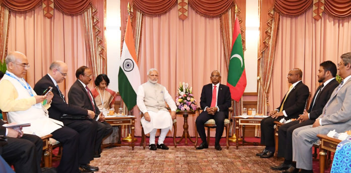 The Prime Minister, Shri Narendra Modi meeting the President of Maldives, Mr. Ibrahim Mohamed Solih, in Male, Maldives on November 17, 2018.
