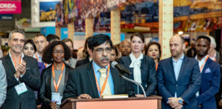 The Secretary, Ministry of Tourism, Shri Yogendra Tripathi addressing at the New York Times Travel Show 2019, in New York, USA on January 25, 2019.