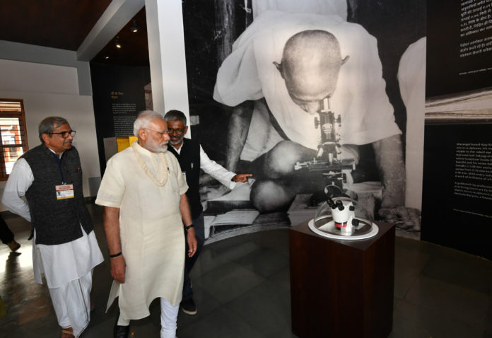 The Prime Minister, Shri Narendra Modi during the inauguration of the National Salt Satyagraha Memorial, in Dandi, Gujarat on January 30, 2019.
