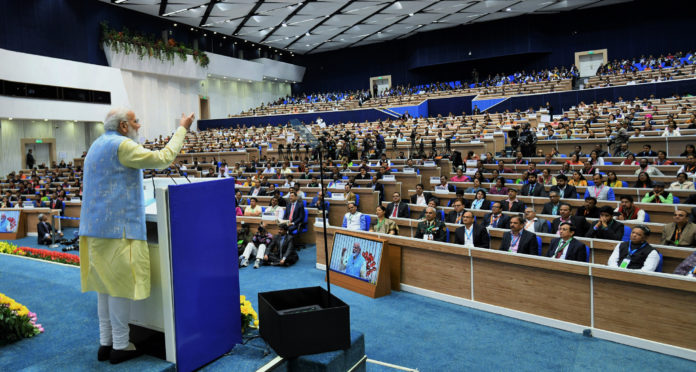 The Prime Minister, Shri Narendra Modi addressing the gathering at the National Youth Parliament Festival, 2019, in New Delhi on February 27, 2019.