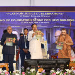 The Vice President, Shri M. Venkaiah Naidu releasing the souvenir at the Platinum Jubilee Celebrations of Kesari Schools, in Chennai on April 23, 2019. The Governor of Tamil Nadu, Shri Banwarilal Purohit and other dignitaries are also seen.