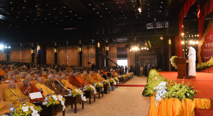 The Vice President, Shri M. Venkaiah Naidu addressing the gathering at the 16th United Nations Day of Vesak, at Tam Chuc Pagoda, in Ha Nam province of Vietnam on May 12, 2019.