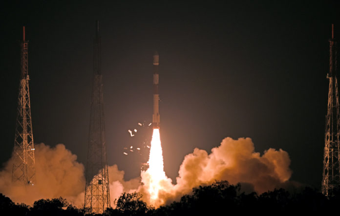 PSLV-C46 carrying the RISAT-2B satellite, lifting off from the Satish Dhawan Space Centre SHAR, Sriharikota, in Andhra Pradesh on May 22, 2019.