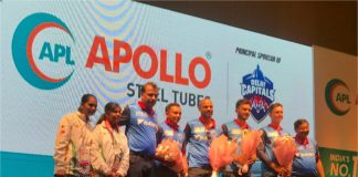 The Delhi Capitals team with APL Apollo CMD Mr Sanjay Gupta and the two Special Olympics winners from SOS Children's Villages of India