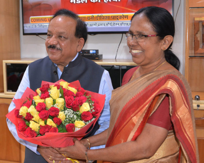 The Health Minister of Kerala, Smt. K.K. Shailaja meeting the Union Minister for Health & Family Welfare, Science & Technology and Earth Sciences, Dr. Harsh Vardhan, in New Delhi on June 07, 2019.