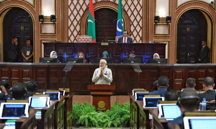 The Prime Minister, Shri Narendra Modi addressing the Majlis, the Parliament of Maldives, in Male, Maldives on June 08, 2019.
