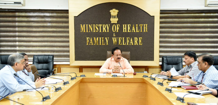 The Union Minister for Health & Family Welfare, Science & Technology and Earth Sciences, Dr. Harsh Vardhan chairing a high level multi-disciplinary expert group meeting to understand causes of child deaths due to AES/JE in Bihar, in New Delhi on June 18, 2019.