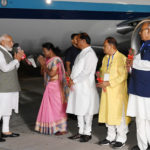 The Prime Minister, Shri Narendra Modi being received by the Governor of Jharkhand, Smt. Droupadi Murmu and the Chief Minister of Jharkhand, Shri Raghubar Das, on his arrival at Ranchi, Jharkhand on June 20, 2019.