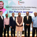 The Union Minister for Environment, Forest & Climate Change and Information & Broadcasting, Shri Prakash Javadekar at the round table meeting with the CEOs of Media and Entertainment sector, in New Delhi on July 23, 2019. The Secretary, Ministry of Information & Broadcasting, Shri Amit Khare and other dignitaries are also seen.