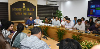 The Union Minister for Health & Family Welfare, Science & Technology and Earth Sciences, Dr. Harsh Vardhan addressing a Press Conference on the NMC Bill 2019, in New Delhi on August 08, 2019. The Minister of State for Health & Family Welfare, Shri Ashwini Kumar Choubey is also seen.