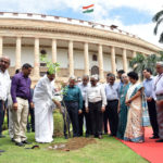 The Vice President, Shri M. Venkaiah Naidu planting a sapling at the premises of Parliament, on the occasion of completion of two years in office, in New Delhi on August 09, 2019.