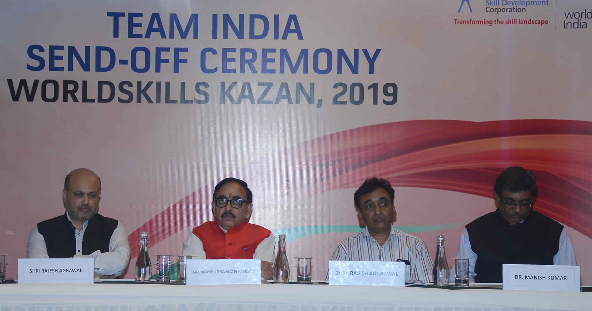 The Union Minister for Skill Development and Entrepreneurship, Dr. Mahendra Nath Pandey at the Sending off Ceremony of Team India representing the country, at the World Skills International Competition 2019, in New Delhi on August 18, 2019.