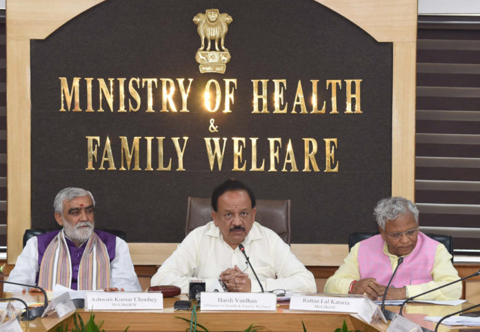 The Union Minister for Health & Family Welfare, Science & Technology and Earth Sciences, Dr. Harsh Vardhan addressing at the signing ceremony of a Memorandum of Understanding (MoU) between the Department of Social Justice, Ministry of Social Justice and Empowerment and National AIDS Control Organization (NACO), Ministry of Health and Family Welfare, in New Delhi on August 26, 2019. The Minister of State for Jal Shakti and Social Justice & Empowerment, Shri Rattan Lal Kataria and the Minister of State for Health & Family Welfare, Shri Ashwini Kumar Choubey are also seen.