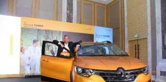 Venkatram Mamillapalle, Country CEO & Managing Director, Renault India Operations with the newly launched Reanult Triber.