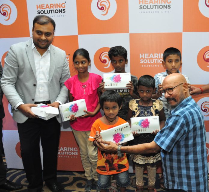 Mr. Rajapandian S, Director, Hearing Solutions Pvt. Ltd and Cricket Legend, Padma Sri Syed Kirmani after gifting the hearing aid gears to the NGO children at the press conference