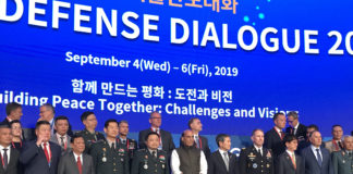 The Union Minister for Defence, Shri Rajnath Singh with the delegates of Seoul Defense Dialogue 2019, in Seoul on September 05, 2019.
