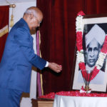 The President, Shri Ram Nath Kovind paying floral tributes at the portrait of the former President of India, Dr. Sarvepalli Radhakrishnan, on the occasion of his Birth Anniversary, at Rashtrapati Bhavan, in New Delhi on September 05, 2019.