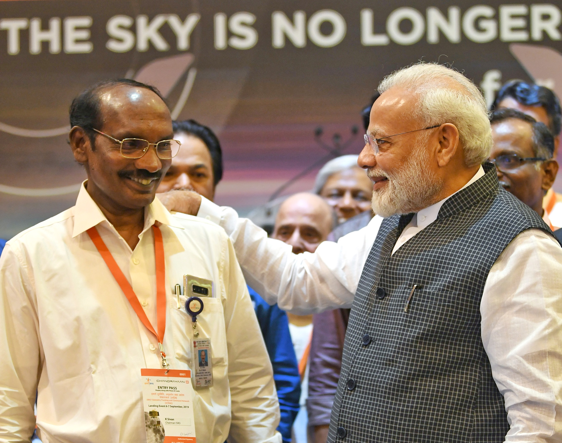 The Prime Minister, Shri Narendra Modi interacting with the scientists, at ISRO, in Bengaluru on September 07, 2019.
