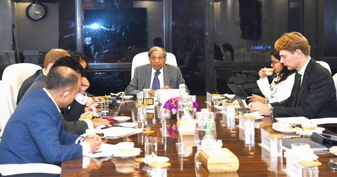 The Chairman of the 15th Finance Commission, Shri N.K. Singh at an investor meeting with the Goldman Sachs India & others, in New Delhi on September 18, 2019.