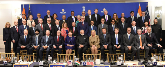 The Prime Minister, Shri Narendra Modi in a group photograph with the CEOs at a Roundtable, in New York, USA on September 25, 2019.