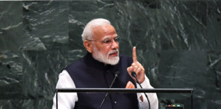 The Prime Minister, Shri Narendra Modi addressing at the United Nations General Assembly (UNGA), in New York, USA on September 27, 2019.