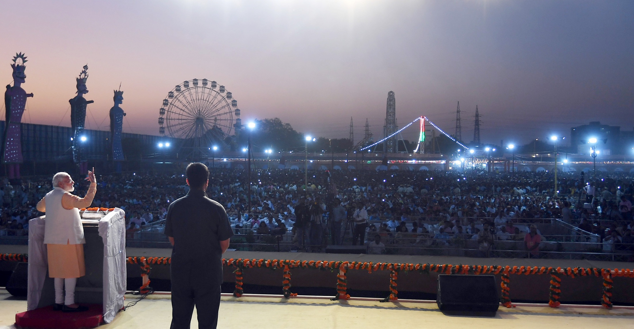 The Prime Minister, Shri Narendra Modi addressing the gathering during Dussehra Celebrations, at DDA Ground, Dwarka, in Delhi on October 08, 2019.
