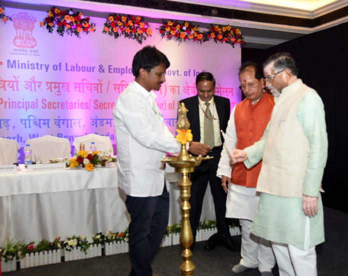 The Minister of State for Labour and Employment (Independent Charge), Shri Santosh Kumar Gangwar lighting the lamp to inaugurate the Eastern Regional Labour Conference, in Bhubaneswar on October 22, 2019.