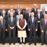 The Prime Minister, Shri Narendra Modi with the members of JP Morgan International Council, in New Delhi on October 22, 2019.