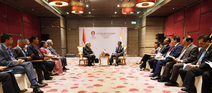 The Prime Minister, Shri Narendra Modi meeting the President of Indonesia, Mr. Joko Widodo, on the sidelines of the 16th India-ASEAN Summit, in Bangkok, Thailand on November 03, 2019.