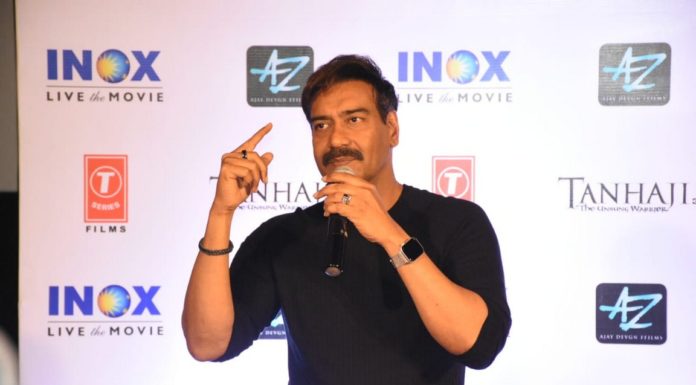 Ajay Devgn during the Press Conference of upcoming Bollywood film Tanhaji The Unsung Warrior held at Inox Quest Mall, Kolkata_13