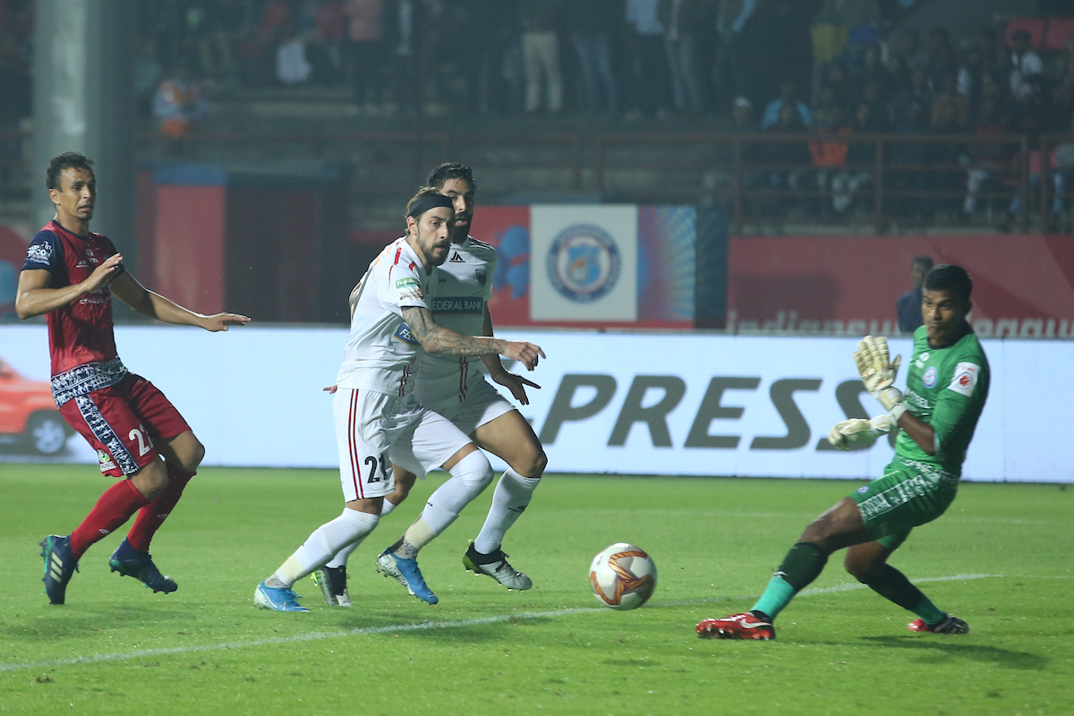 Panagiotis Triadis delivered a last-gasp equaliser for NEUFC in their Hero ISL game against JFC on Monday.
