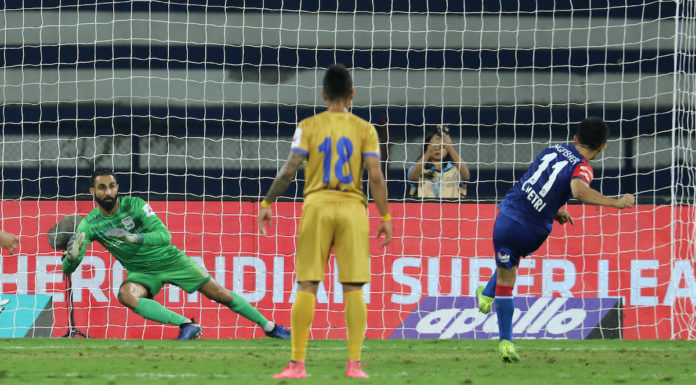 Bengaluru FC skipper Sunil Chhetri scored from the penalty spot against Mumbai City FC in the second half of their Hero ISL clash