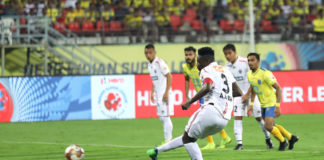 NEUFC's Asamoah Gyan restored parity from the penalty spot against Kerala Blasters FC in the Hero ISL